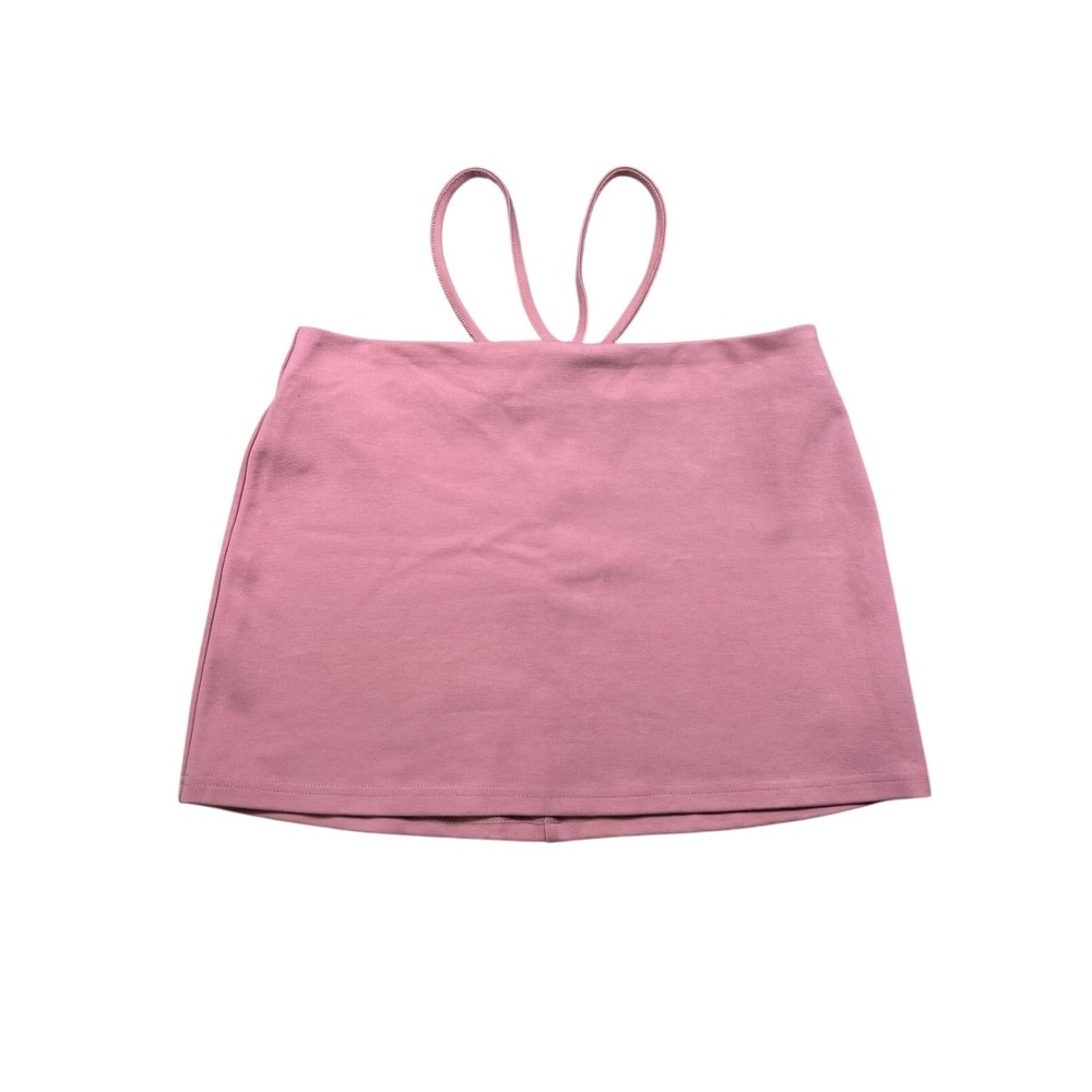 Superdown Pink Halter Crop Top Womens Medium Criss Cross Back Zip Stretch‎